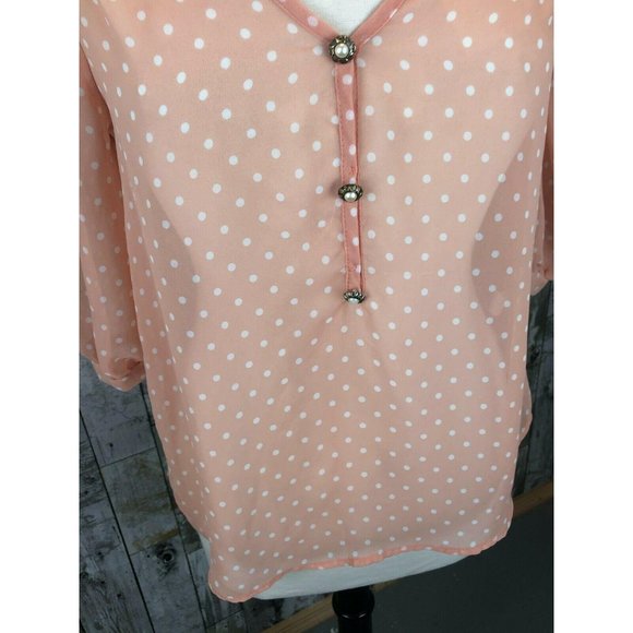 EVERLY WOMEN'S PEACH SHEER BLOUSE WITH WHITE POLKA - Picture 3 of 7